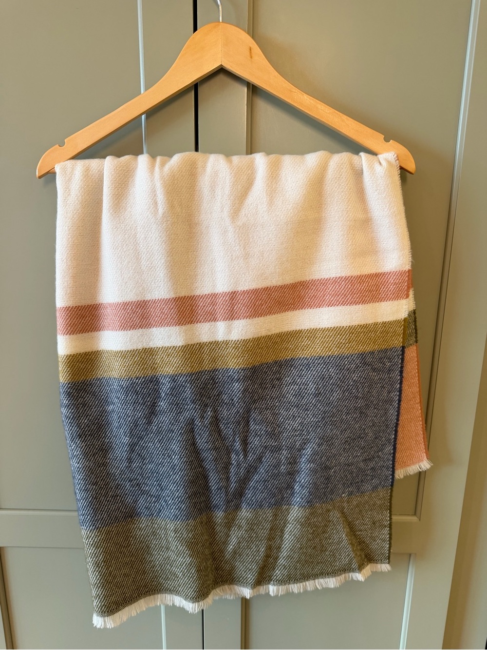 J.Crew Oversized Colorblock Scarf Wrap – Pink Olive Navy & Cream
